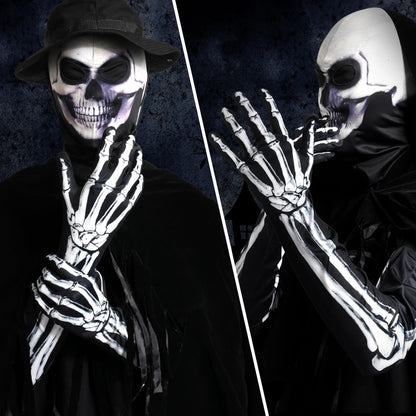 AXBXCX Skeleton Full Finger Wrist Bone Gloves Halloween Long Arm Length Dance Gloves Ghost-XT-03