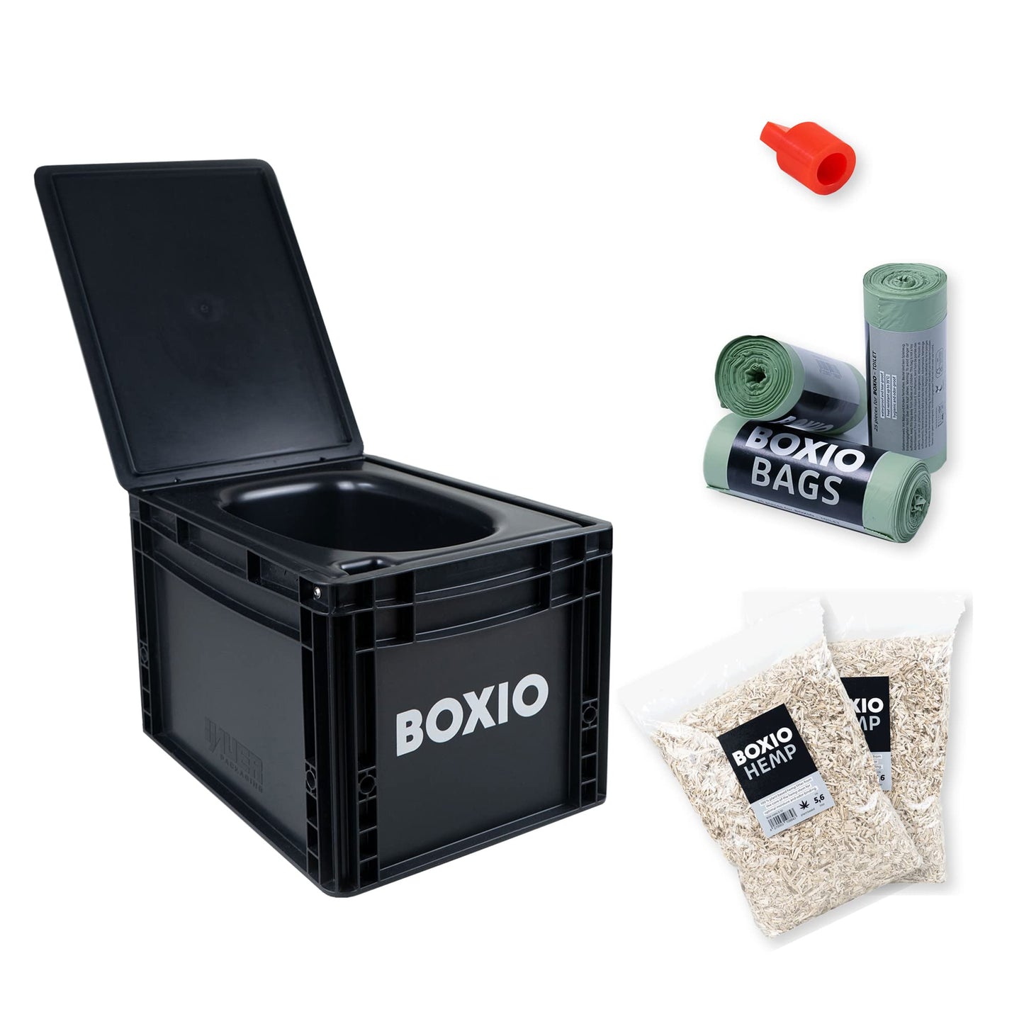 BOXIO TOILET PLUS: Starter-Set - Portable solution for car trips, boats, hunting or outdoor adventures. Europe's most-selling composting toilet. Compact size: 15.75" x 11.8" x 11"