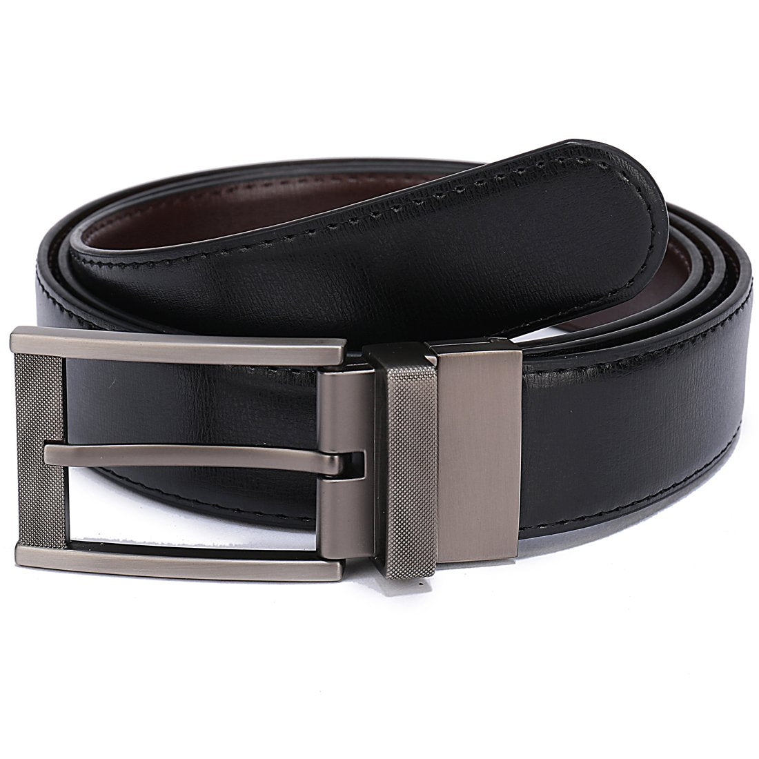 Belts for Men Reversible Leather 1.25" Waist Strap Fashion Dress Buckle Beltox(34-36,Sub-brushed Buckle Black/Brown)