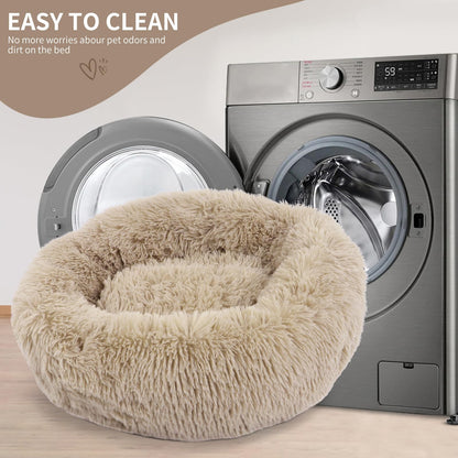 BVAGSS Anxiety Dog Bed, Round Plush Donut Dog Bed Cat Bed Marshmallow Fluffy Cuddler Washable Calming Puppy Bed for Small/Medium Dogs XH034 (Diameter:50cm, Light Brown)