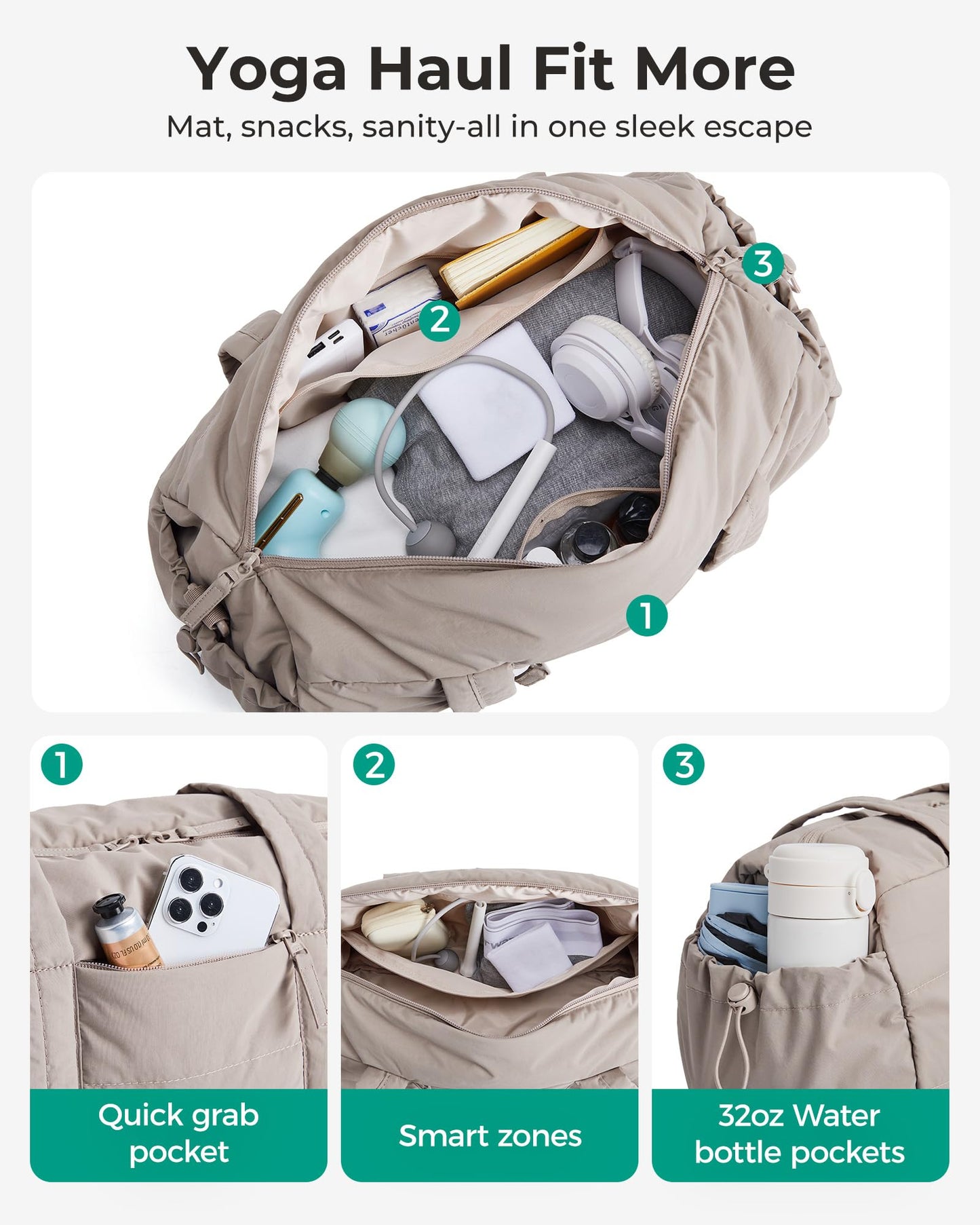 BAGSMART Gym Bag for Women, Yoga Mat Duffle Bag with Wet & Dry Pocket, Quilted Sports Bag for Weekend/Swimming, Candy Pink