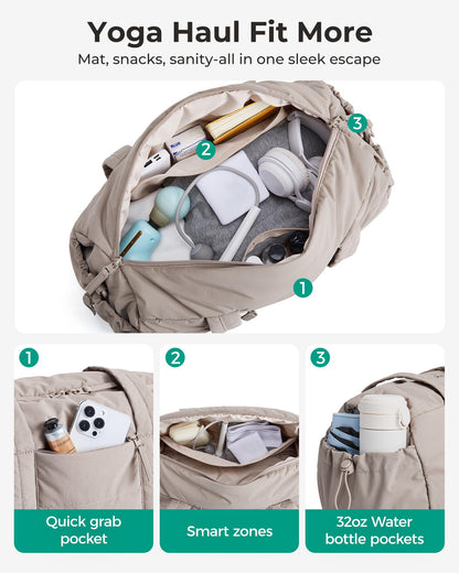 BAGSMART Gym Bag for Women, Yoga Mat Duffle Bag with Wet & Dry Pocket, Quilted Sports Bag for Weekend/Swimming, Candy Pink