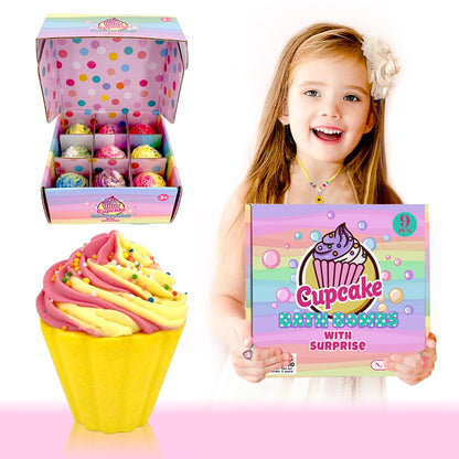 9 Pack Cupcake Bath Bombs for Kids with Surprise Inside, Kids Bath Bombs with Jewelry Inside for Kids Girls, Super Large Kids Bath Bombs for Children…