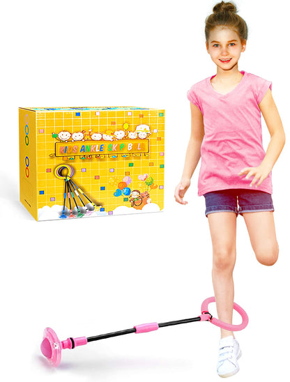 ILNCLUY Foldable Ankle Skip Ball Flashing Jumping Ring Colorful Sports Swing Ball, Fitness Fat Burning Jump Rope Game for Boy and Girl (Pink)