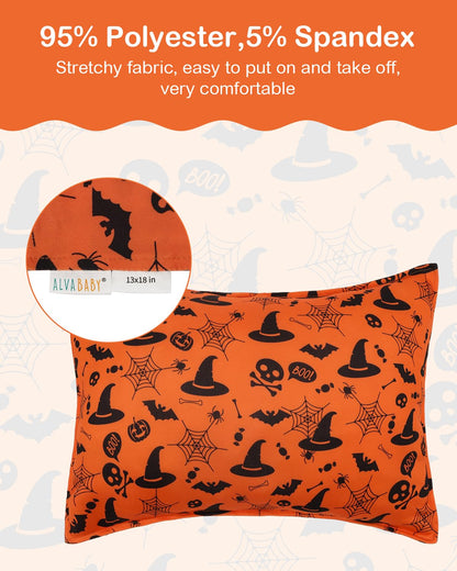 ALVABABY Toddler Pillowcases Stretchy Soft Kids Pillow Cover 2 Pack Fit 13"x 18" or 12"x16" Envelope for Girl Boy Sleepy Travel Halloween 2TPE34A