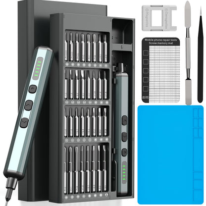 70-in-1 Cordless Electric Screwdriver Set with 64 S2 Steel Bits: 3.7V USB-C Rechargeable, 5 Torque Settings & 4 LED Lights, Mini Repair Kit for PC, RC Electronics, Phones, Laptops, Glasses, Clocks