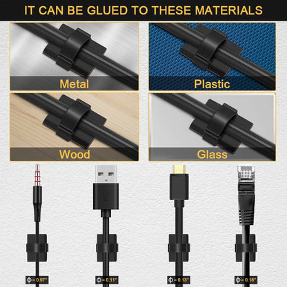 3M Cable Clips Self Adhesive Cord Organizer, Wire Holder Clamp Management Sticky for Desk Car Dash Cam Tables Wall, Black 30pcs