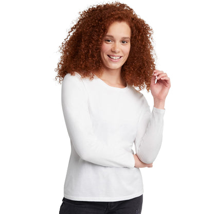 Hanes Long Sleeve Cotton T-Shirt, Lightweight Crewneck Tee for Women, Modern Fit, White