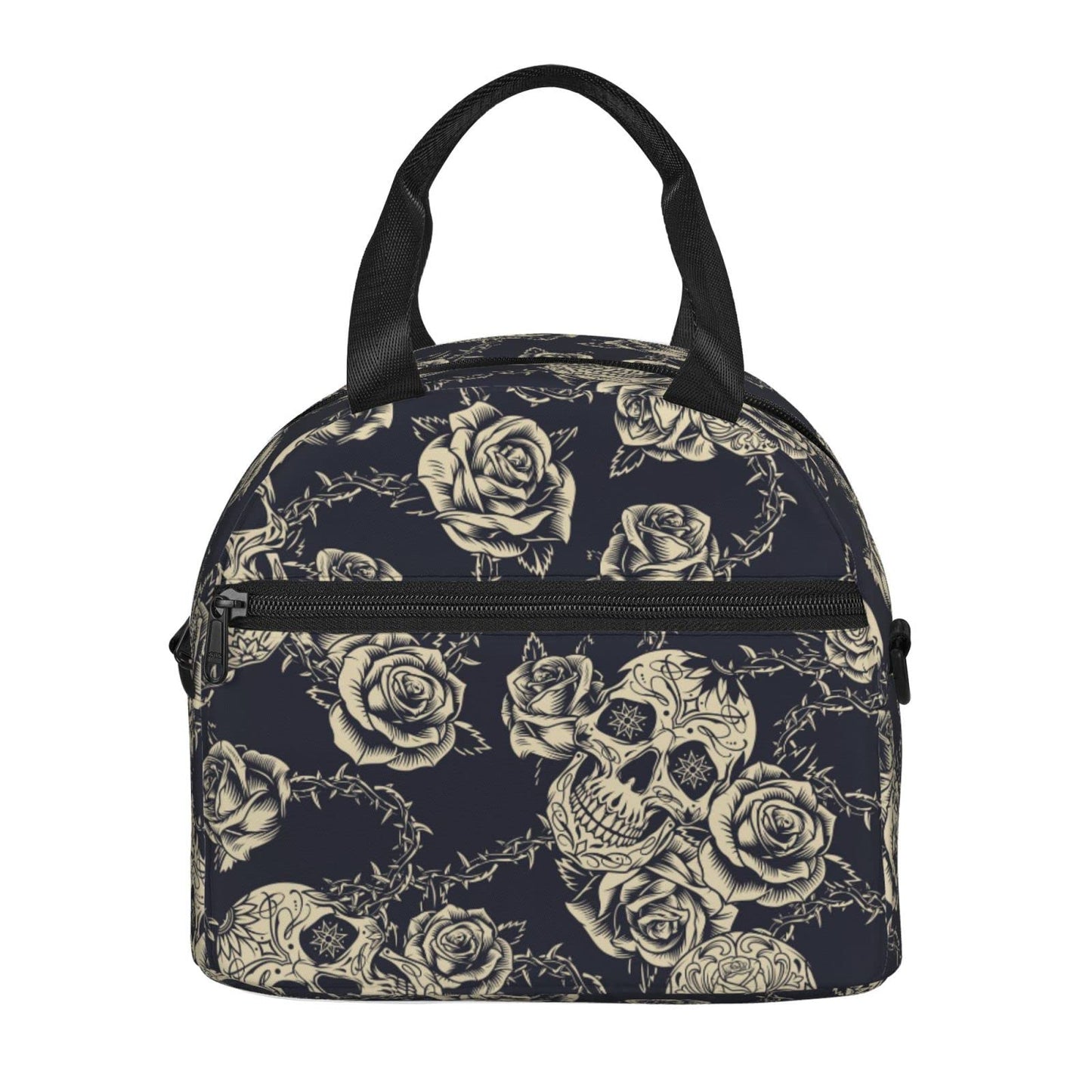 bassyil Skull Insulated Lunch Bag Reusable Lunch Box With Adjustable Shoulder Strap Cooler Tote Bag For Men Women