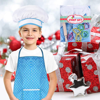 HmiL-U Chef Set for Kids - 13 Pcs Kid Cooking and Baking Set Includes Kids Apron, Chef Hat, Utensils, Cooking Mitt, Gift for 3 Year Old Girls and up(Blue)