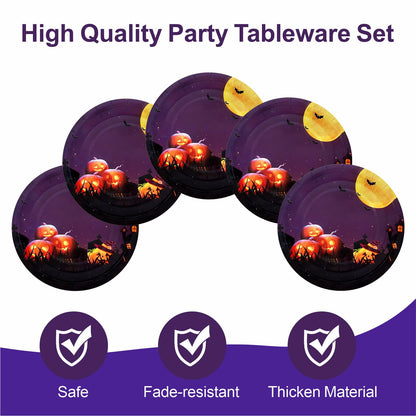 Aixuler Halloween Paper Plates, 40pcs Party Paper Plates Set Disposable Halloween Party Food Dinner Dessert Plates Tableware Decorations Favors, Including 20pcs 9" and 20pcs 7" for Halloween Plates