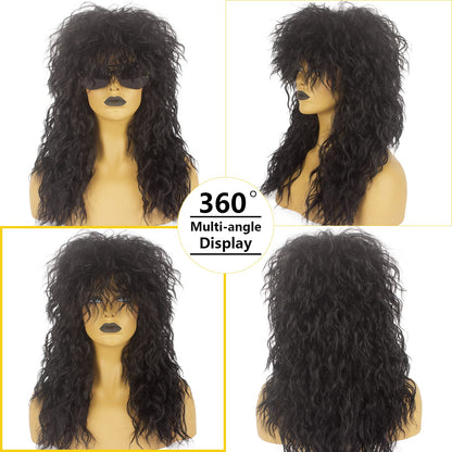 Askuang 80s Costumes for Men and Women 80s Rock Long Black Mullet Wig Halloween Costume Mens Wigs Long Curly Party Funny Wig