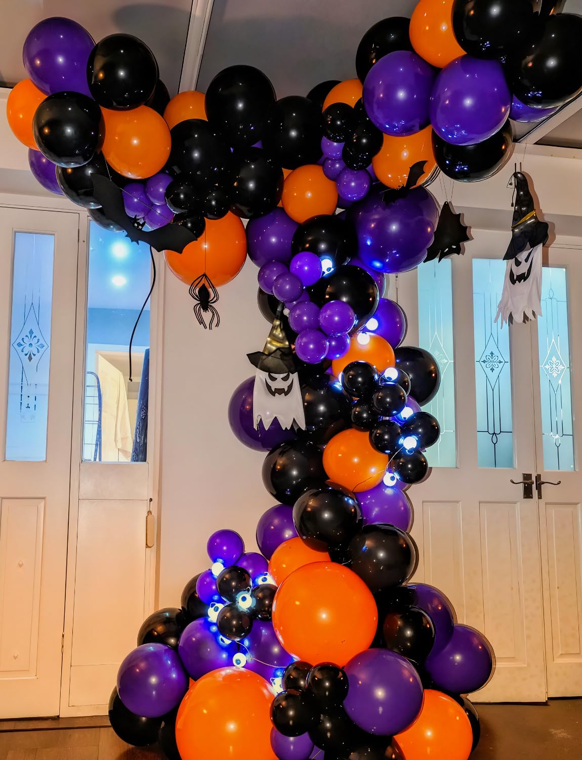Adeyoo Halloween Balloon Garland Arch Kit - 150Pcs Black Orange Purple Balloons with Eyeball, Confetti Balloons Scary Halloween Party Balloons for Birthday Party Decorations, Indoor/Outdoor