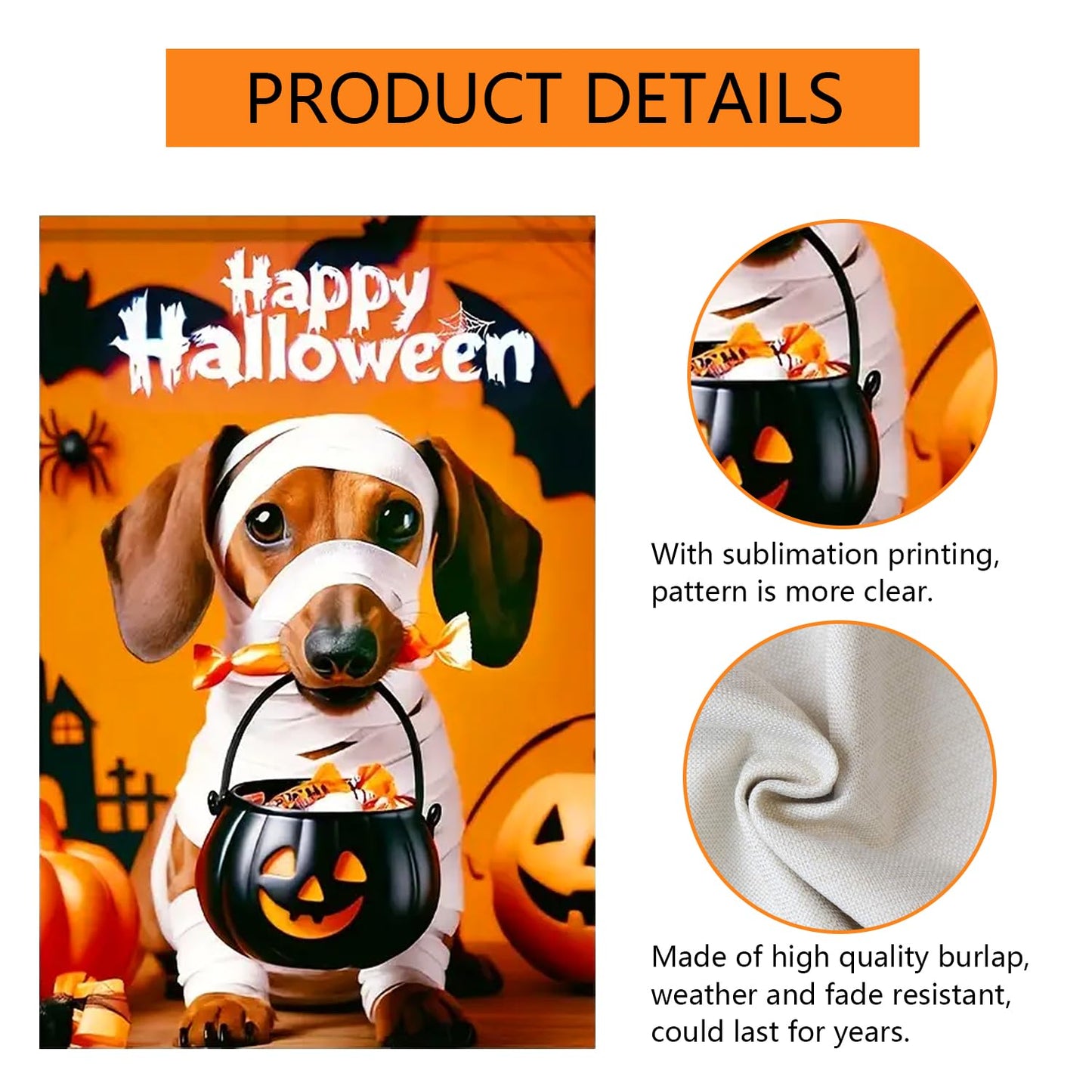 abzdfty Halloween Dog Garden Flag 12x18 Inch Double Sided Happy Halloween Pumpkin Garden Flags Yard Flag for Outside, Patio, Porch and Lawn