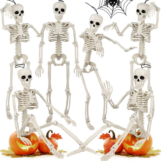 6 Pack Halloween Skeleton Decorations Outdoor: 16" Full Body Skeleton With Movable Posable Joints - Spooky Halloween Props for Yard, Garden, Lawn, Haunted House, Graveyard Decor