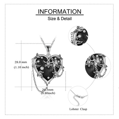 Witches Heart Pendant Necklace 925 Sterling Silver Gothic Jewelry Goth Halloween Gifts for Women