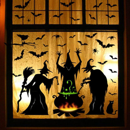 Bunny Chorus Halloween Decorations Window Clings Decor, Extra Large 3 Witches with Black Cat Bat Spider Cauldron Silhouette Halloween Window Stickers Indoor, School Home Office Party Supplies 4 Sheets