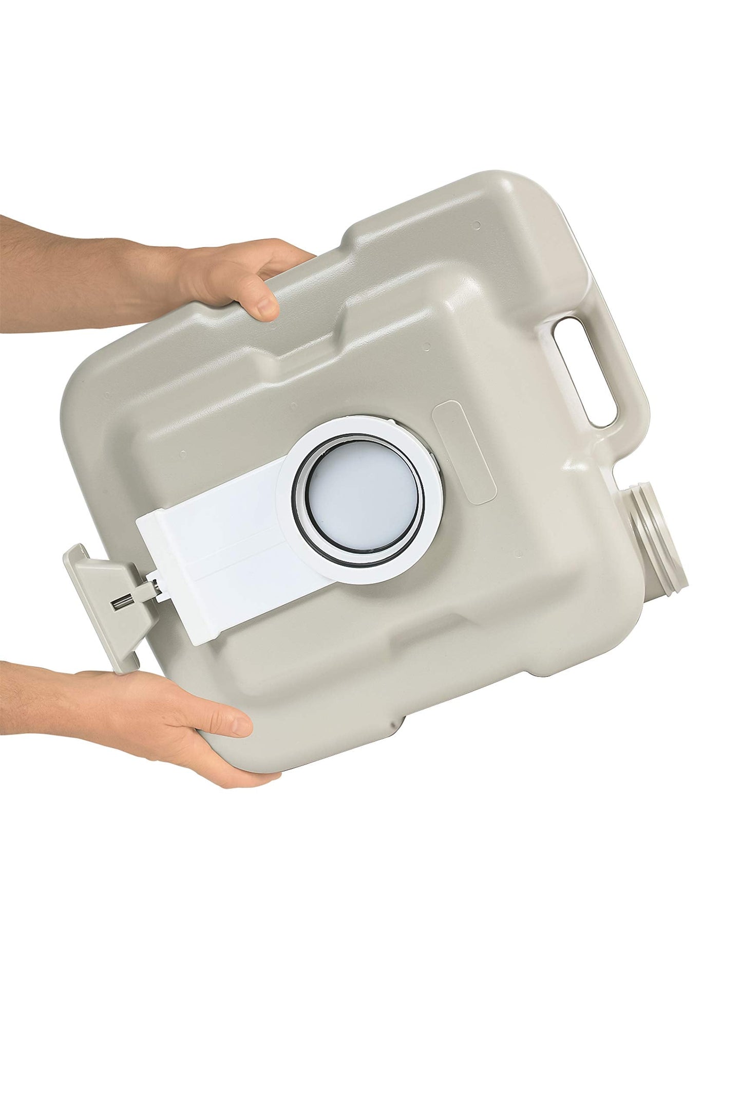 Camco 5.3-Gallon Portable Toilet - Features Detachable Holding Tank w/Sealing Slide Valve & Bellow-Type Flush - Easy Transport w/Compact Lightweight Design & Carry Handle - Gray (41541)