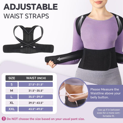 Back Brace for Women and Men Posture Corrector with Adjustable Lumbar Support - Shoulder Upper Lower Back Pain Relief for Hunchback Scoliosis Sciatica - Breathable Design (31.5’’-35.5’’)