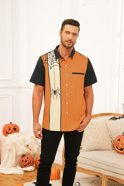WHO IN SHOP Men's Halloween Shirts Cute Scary Horror Short Sleeve Button Up Shirt