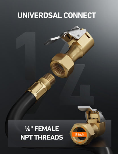 AstroAI 4 Pack Air Chuck, Heavy Duty Closed Flow Lock On Tire Chuck with Clip for Inflator Gauge Compressor Accessories, Yellow