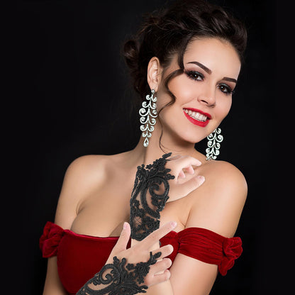 Women's Short Lace Embroidered Gloves Lace Fingerless Gloves Tea Party Gloves for Opera Prom Masquerade Evening Halloween Dress Accessories