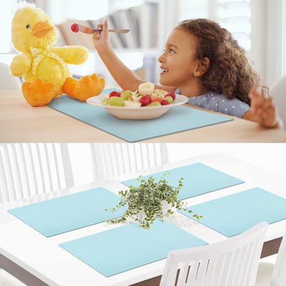 IYYI Silicone Placemats, Placemats for Kids, Placemats Set of 4 Waterproof Heat Resistant Non-Slip Placemats for Dining Table, Easy to Clean (Light Blue)