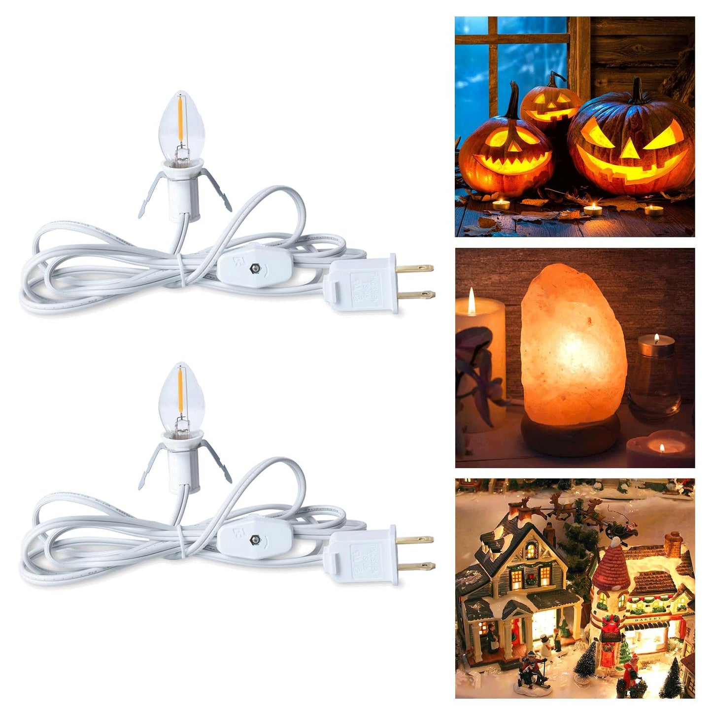 Brightown Accessory Cord with LED Bulb - 6ft Cord with On/Off Switch for Night Lights, Halloween Pumpkin, Blow Mold, Christmas Village House, Holiday Ceramic Trees, Craft Projects, 2 Pack