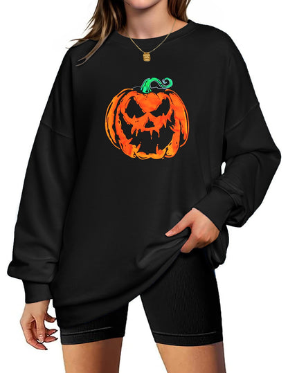 Zeagoo Women's Halloween Pumkin Face Sweatshirts Hocus Pocus Long Sleeve Shirt Spooky Skeleton Pullover Tops Black Pumpkin S