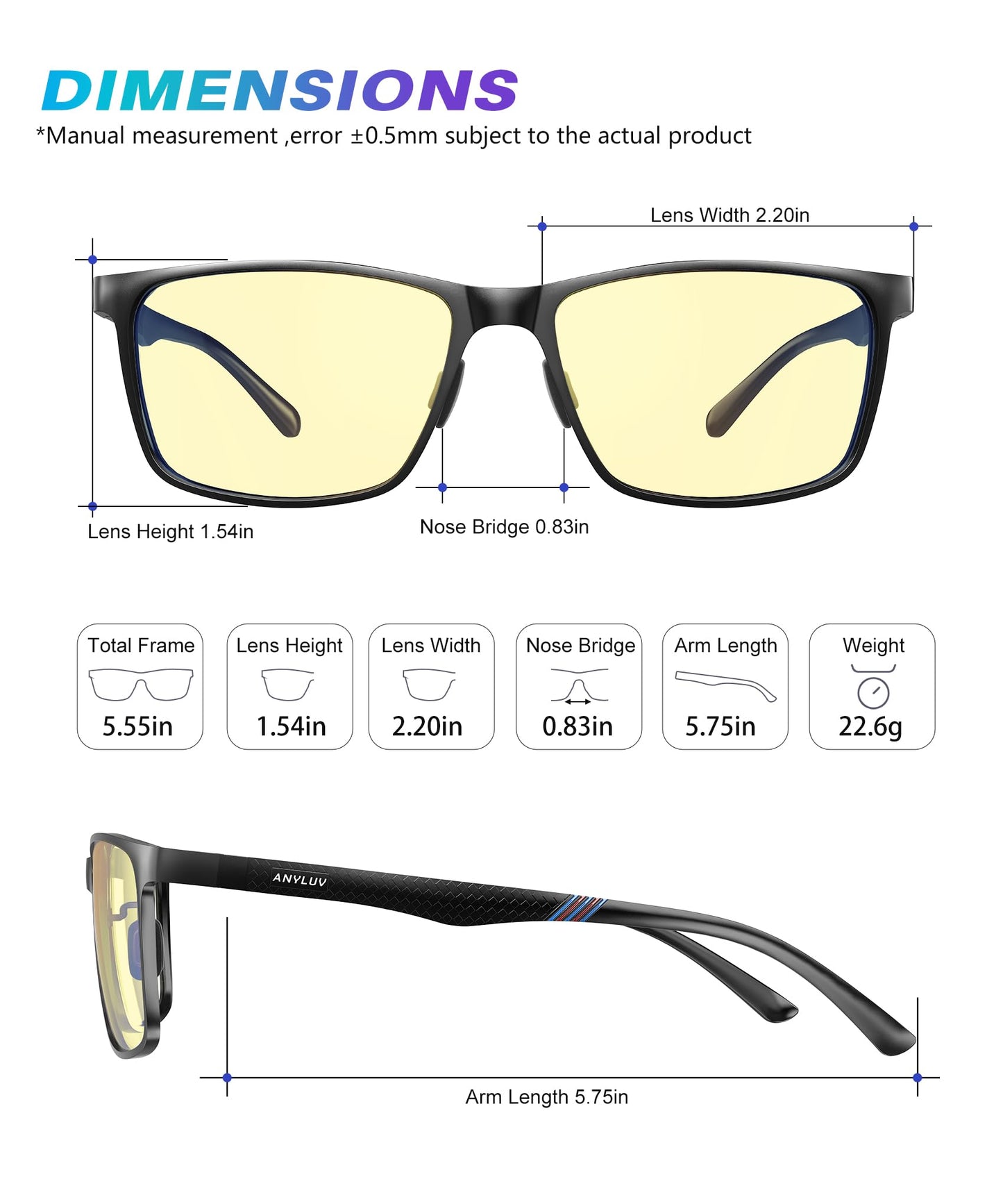 ANYLUV Blue Light Glasses Men/Women, Al-Mg Metal Computer Blue Light Blocking Glasses, Relieve Eyestrain and Eye Protection