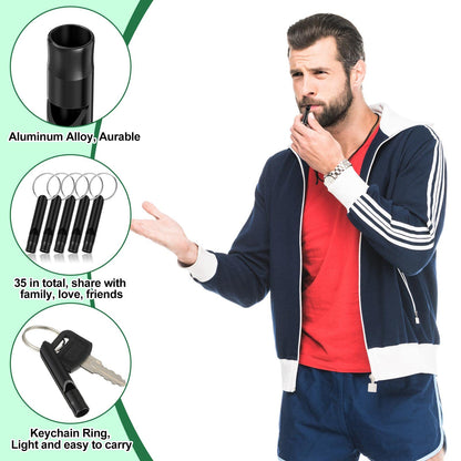 35 Pieces Emergency Whistle with Keychain, Aluminum Emergency Survival Whistle for Camping Hiking Hunting Outdoors Sports, Loud Sound (Black)