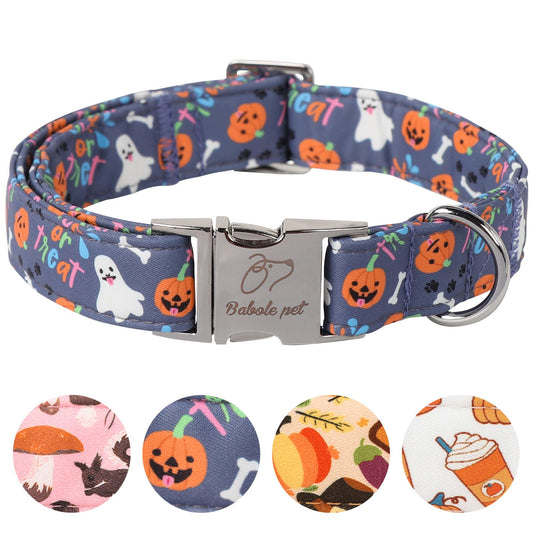 Babole Pet Halloween Dog Collar for Medium Dogs - Cute Halloween Ghost Pumpkin Dog Collars, Adjustable Heavy Duty Pet Holiday Collar with Metal Buckle M