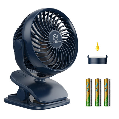 AA Battery Operated & USB Powered Clip on Fan, 4 Speeds, Unique Aroma Design, 5 Inch Cordless Personal Fan for Stroller, Camping, Home, Bedroom, Golf Car Outdoor-Blue(3*AA Batteries Included)