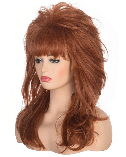 AMZCOS 80s Women Beehive Wig Long Wavy Ginger Bouffant Synthetic Hair Wigs for Married Housewife Big Red Vintage Costume Cosplay Halloween Party