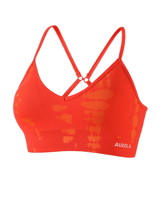 AUROLA Serpent Seamless Sports Bras for Women,Backless Padded Strappy Workout Gym Yoga Crop Tops,Halloween Orange,S
