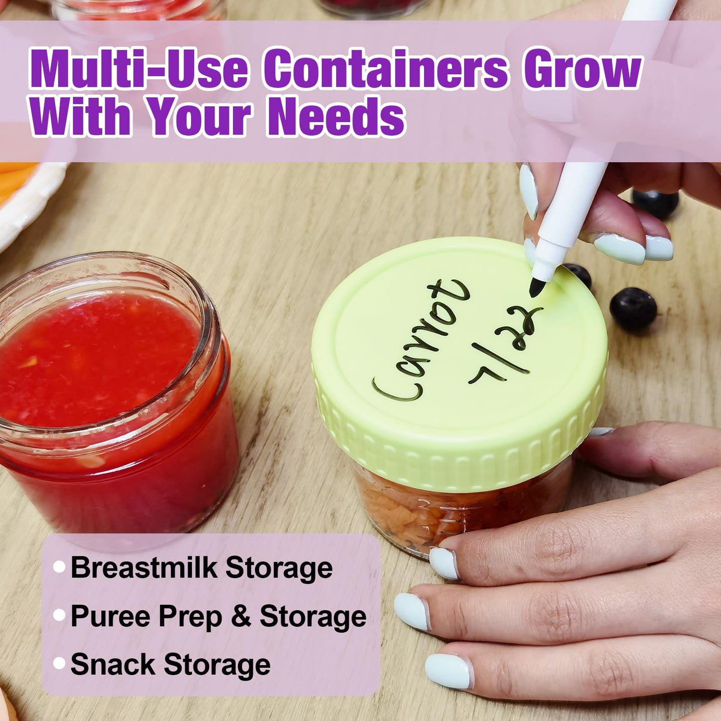 8 Pack Glass Baby Food Storage Containers, 4 oz Baby Food Storage Jars With Lids, Microwave, Dishwasher & Freezer Safe, BPA-Free Baby Food Jars, Suitable for Toddler Foods, Fruit , Purees, Snack