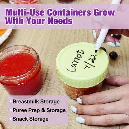 8 Pack Glass Baby Food Storage Containers, 4 oz Baby Food Storage Jars With Lids, Microwave, Dishwasher & Freezer Safe, BPA-Free Baby Food Jars, Suitable for Toddler Foods, Fruit , Purees, Snack
