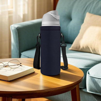 AUPET Water Bottle Sling Bag Carrier Crossbody Sleeve,Insulated Neoprene Bottle Case Holder Pouch Cover 500ML/17oz with Shoulder Strap for Walking Women Men (Pure Black)