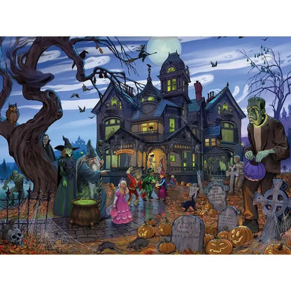 Bits and Pieces – 1000 Piece Jigsaw Puzzle for Adults – Goblins and Goodies and Ghouls - Oh My - Haunted House Halloween Trick or Treat Jigsaw Puzzle by Artist K. Sean Sulivan