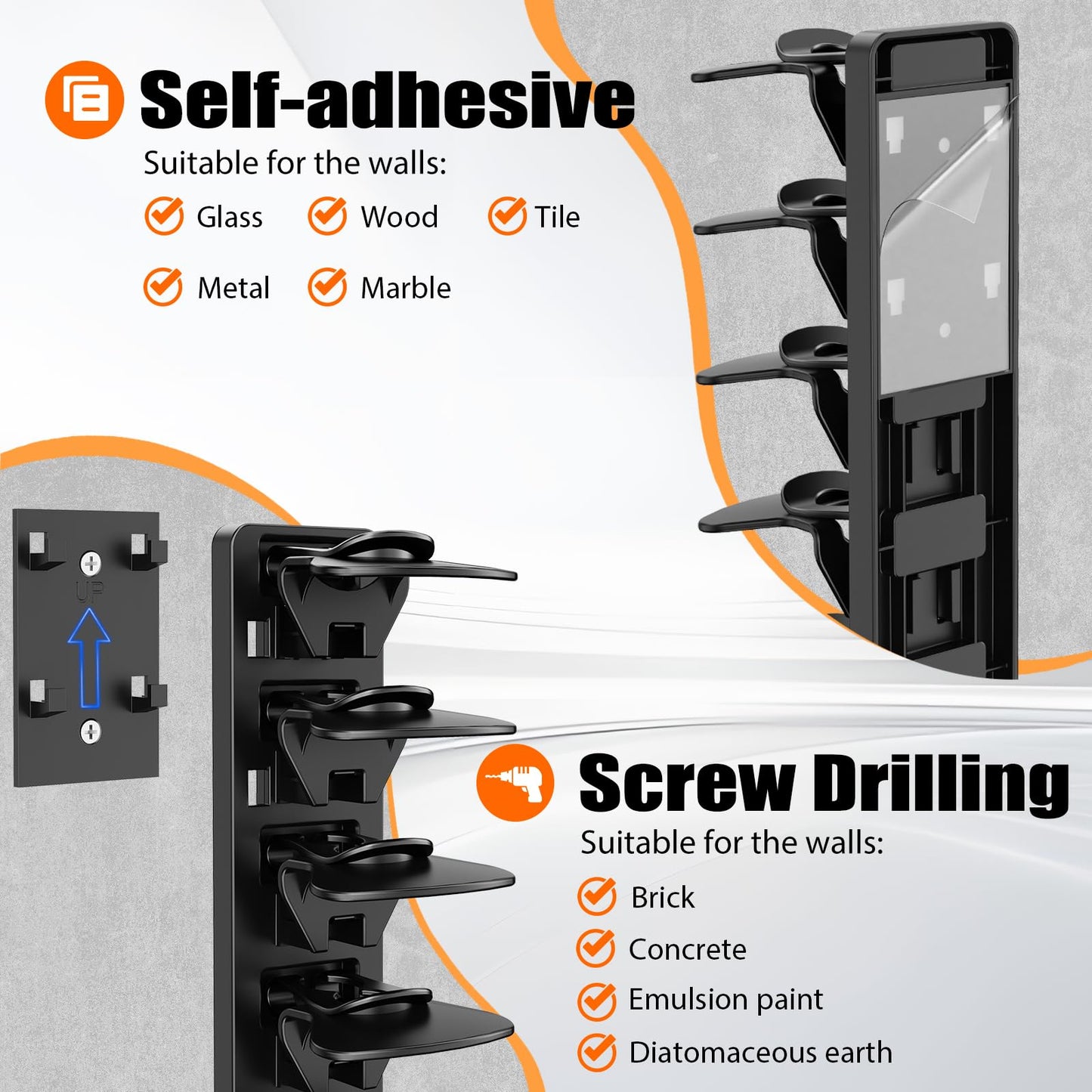 Hat Organizer for Baseball Caps Hold Up to 40 Hats, 2 Pack Hat Rack for Wall, Strong Adhesive Hat Storage Display Holder for Closet Door and Wall (Black)