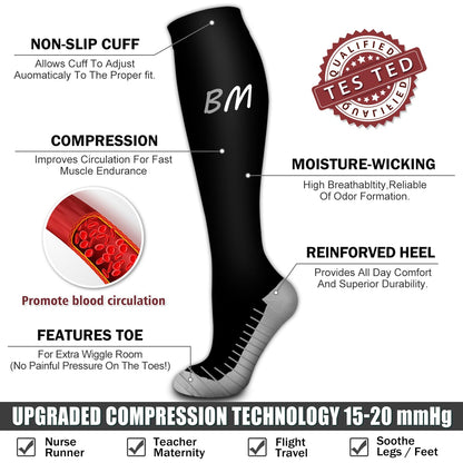 Bluemaple 6 Pack Copper Compression Socks for Women and Men Circulation-Best Support for Medical, Running,Nursing,Athletic