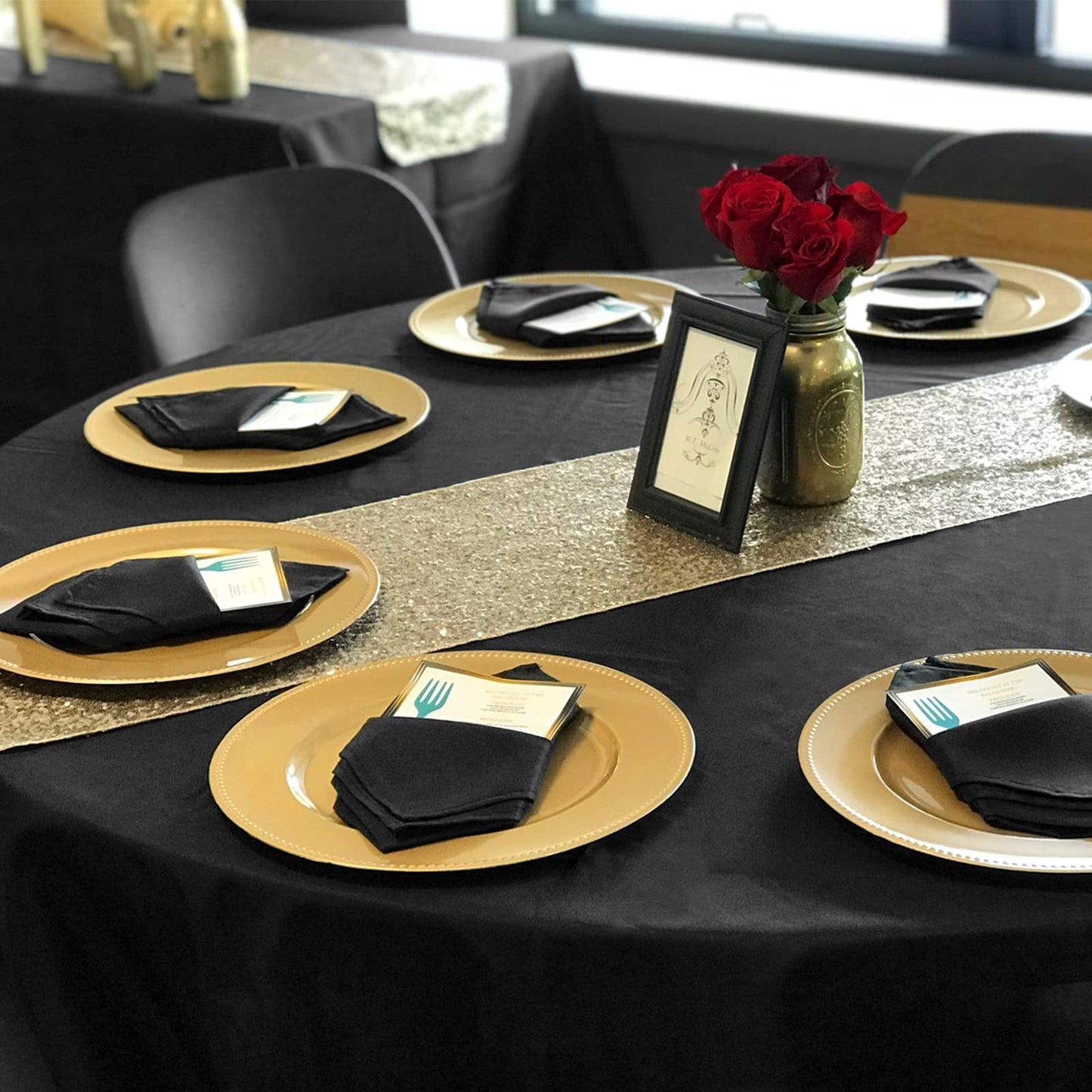 4 Pack Black Round Tablecloth 90 Inch - Circle Polyester Table Cloth for Round Table, Stain and Wrinkle Resistant Washable Fabric Table Cover for Wedding Party Banquet Restaurant Reception Dining