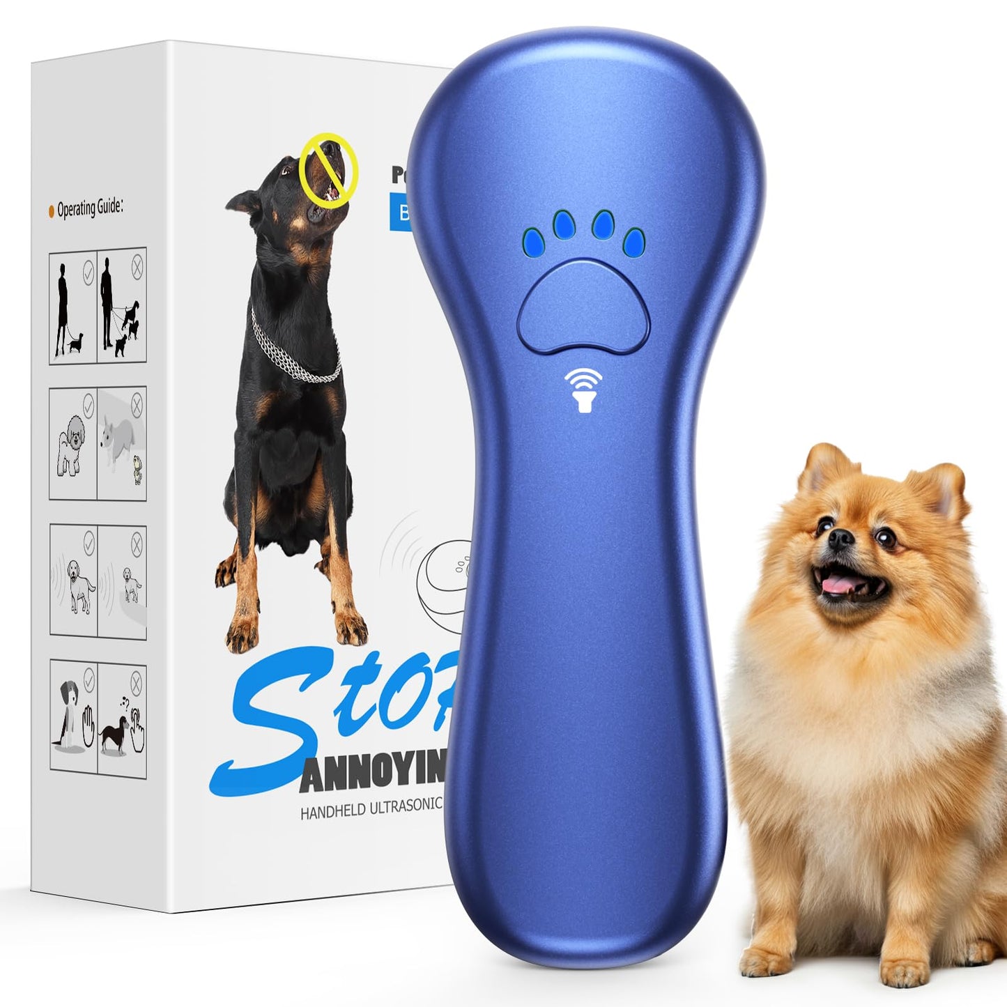 Ahwhg New Anti Barking Device,Dog Barking Control Devices,Rechargeable Ultrasonic Dog Bark Deterrent up to 16.4 Ft Effective Control Range Safe for Human & Dogs Portable Indoor & Outdoor(Blue)