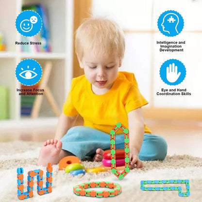 8Pcs Fidgets Wacky Tracks Fidget Toys for Kids Classroom Students Gifts School Prizes Stocking Stuffers Sensory Autism Snap Fidget Click Snake Toys for Adults Travel Stress Relief ADHD