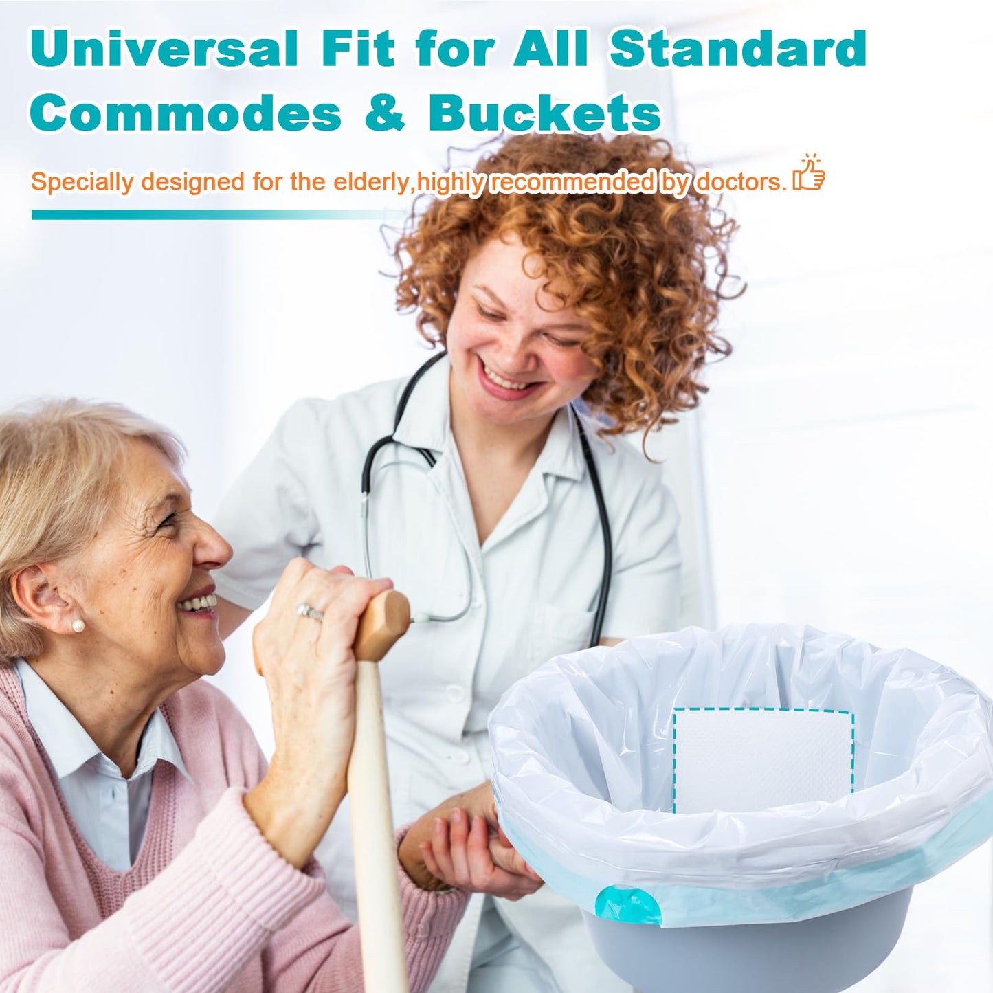 60 Commode Liners with Absorbent Pads, 60 Bedside Commode Liners and 60 Pads for Commode Bucket, Disposable Commode Bags for Adults, Portable Leak-Proof Potty Chair Liners (21 * 16in-60+60)