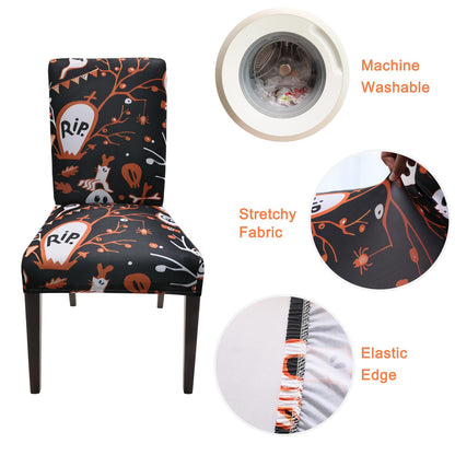 Amonsa Kitchen Dining Room 2 Pcs Chair Covers for Halloween Party Parson Chair Covers Reusable Washable Strech Fabric with Elastic Orange Cute Ghost