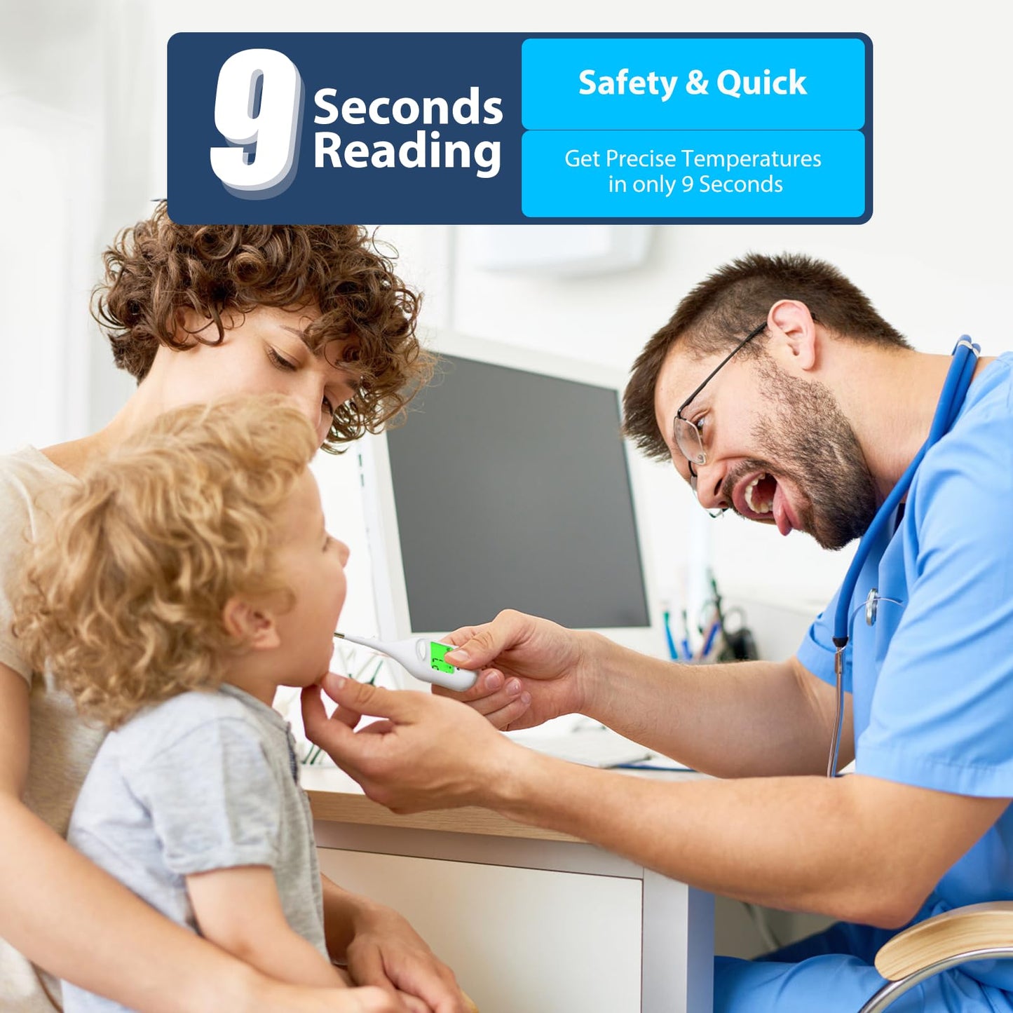 Boncare 9 Seconds Basal Body Thermometer for Ovulation, Oral Thermometer for Adults and Kids - Accurate Rectal Thermometer for Baby, with Fever Alarm and Large Display, FSA HSA Eligible (Rice-White)