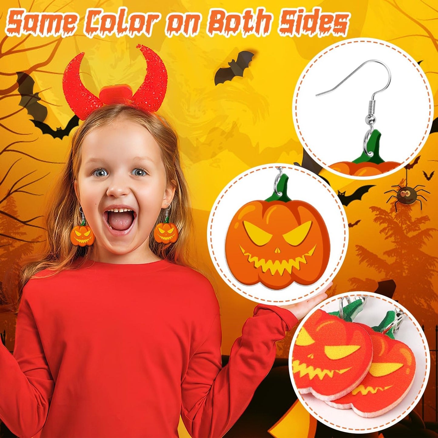 AUGSUN 8 Pairs Halloween Acrylic Earrings for Women Pumpkin Spider Black Cat Ghost Boo Witch Hat Spooky Earrings Jewelry Lightweight Leaf Dangle Teardrop Earrings