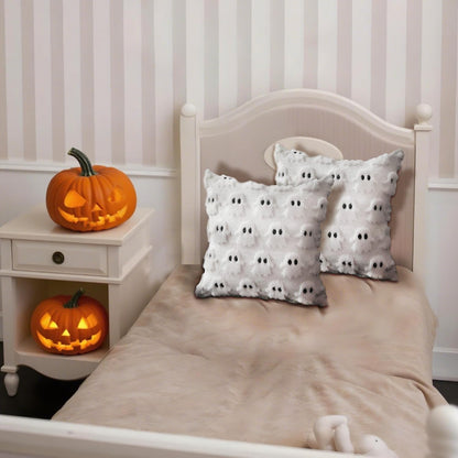 4 Pcs Halloween Throw Pillow Covers 18x18, Soft Faux Fur Pillow Cases Decorations, Fluffy Plush Accent Couch Cushion Case for Halloween Chair Sofa Bedroom Living Room Home Decor(Ghost B)