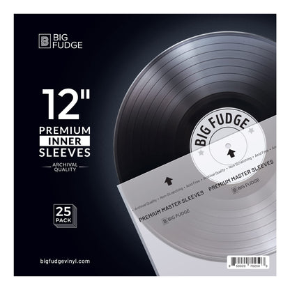 Big Fudge 25x Premium Vinyl Record Inner Sleeves - Clear 3-Ply Album Covers with Anti-Static Rice Paper - Master Vinyl Record Sleeves - Acid Free Protective Cover for 12" Records